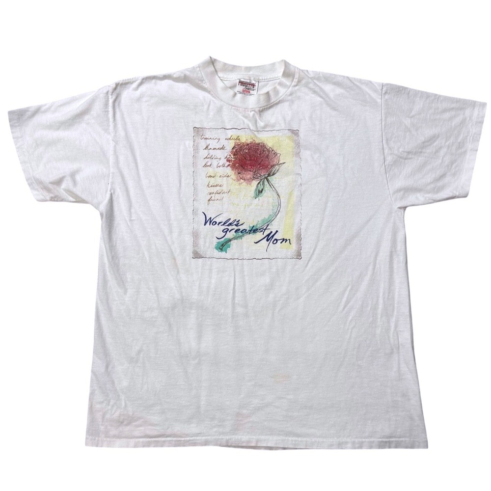 PowerPro by Oneita Mens XL T‎ Shirt Graphic Rose Mom Vintage 90s White